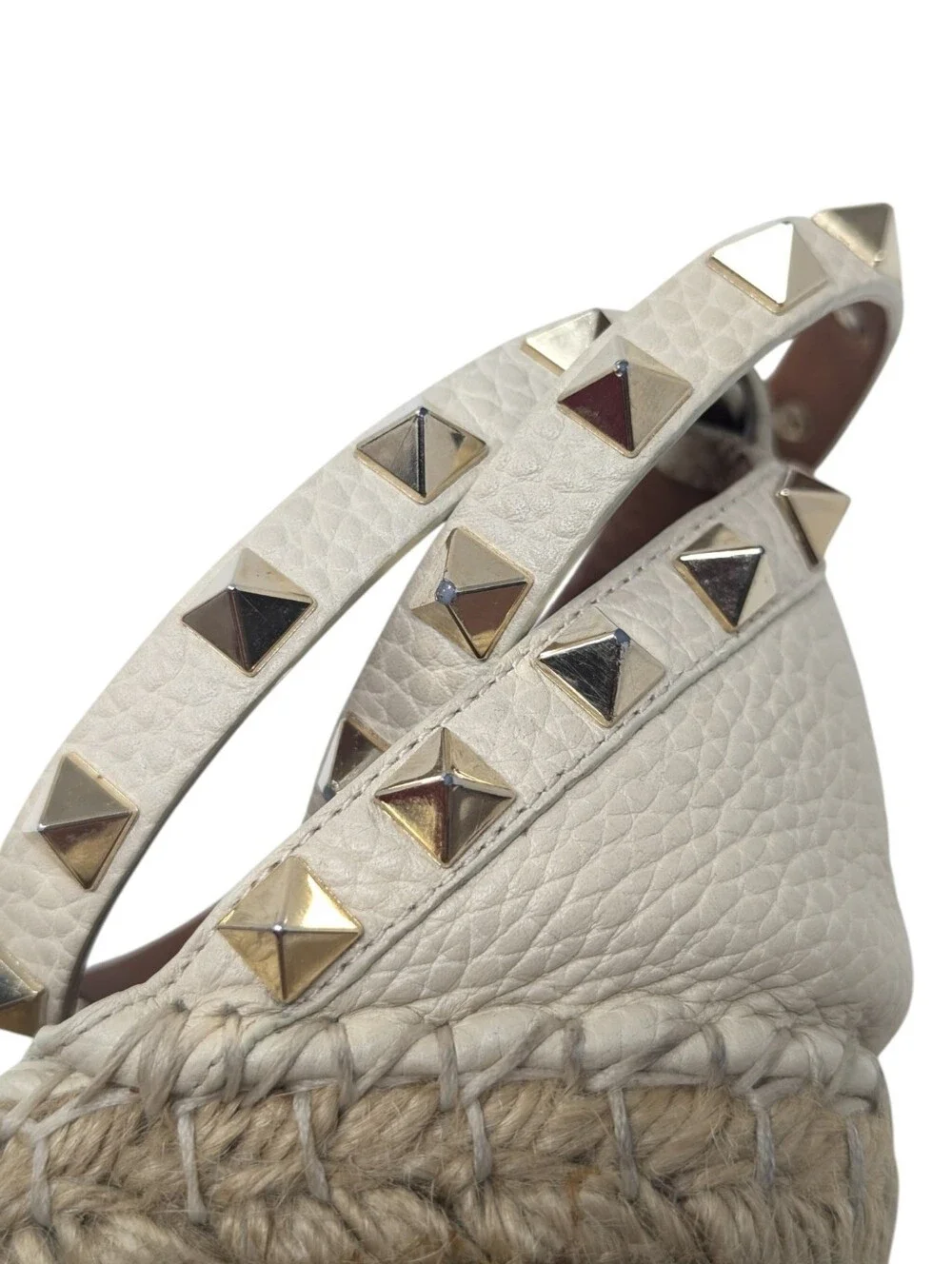 Valentino Garavani Rockstud Cream Leather Espadrille Wedges Size EU 38